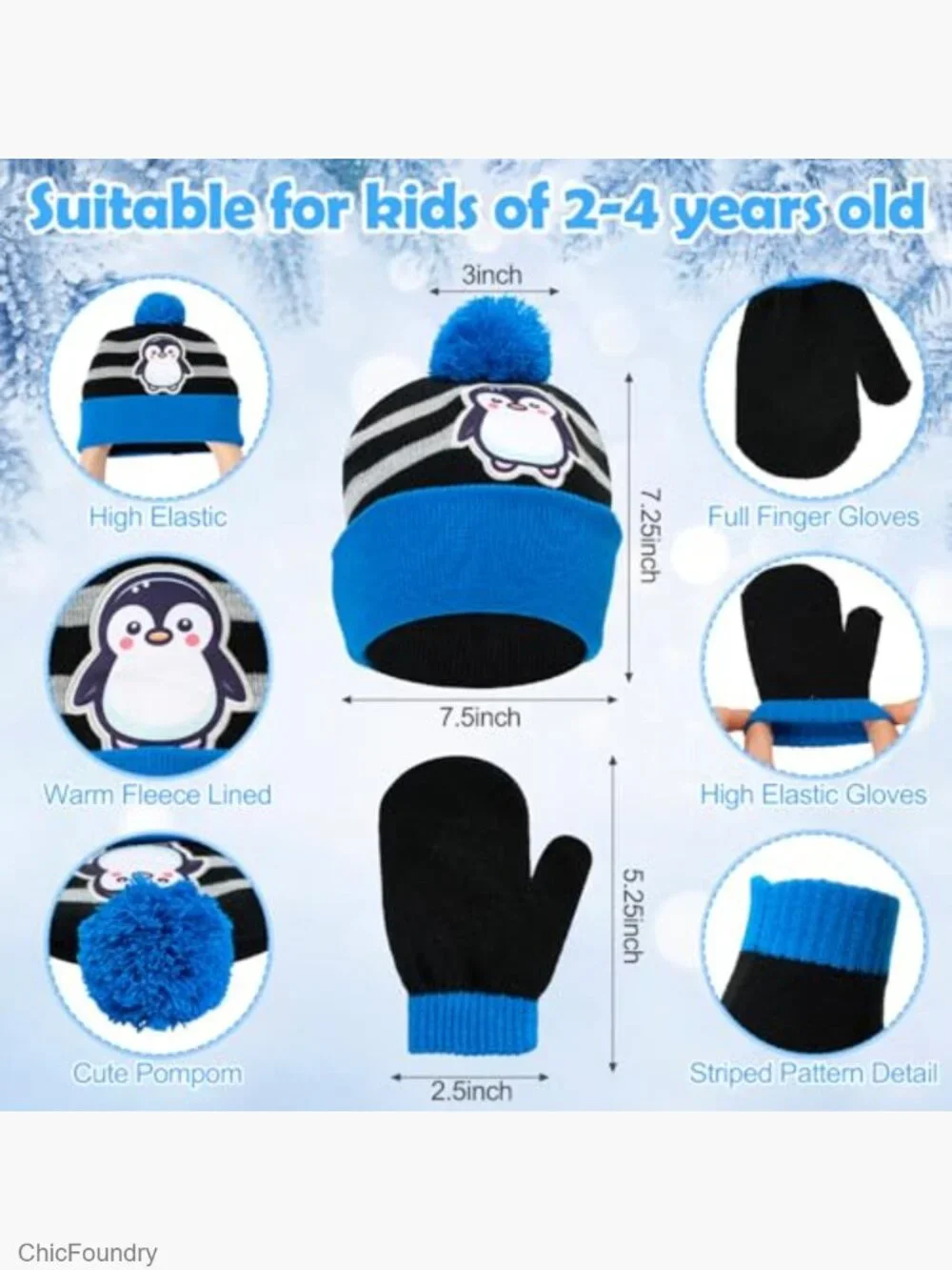 Dinosaur Kids Winter Hat Scarf Gloves Set 3 Pieces Toddler